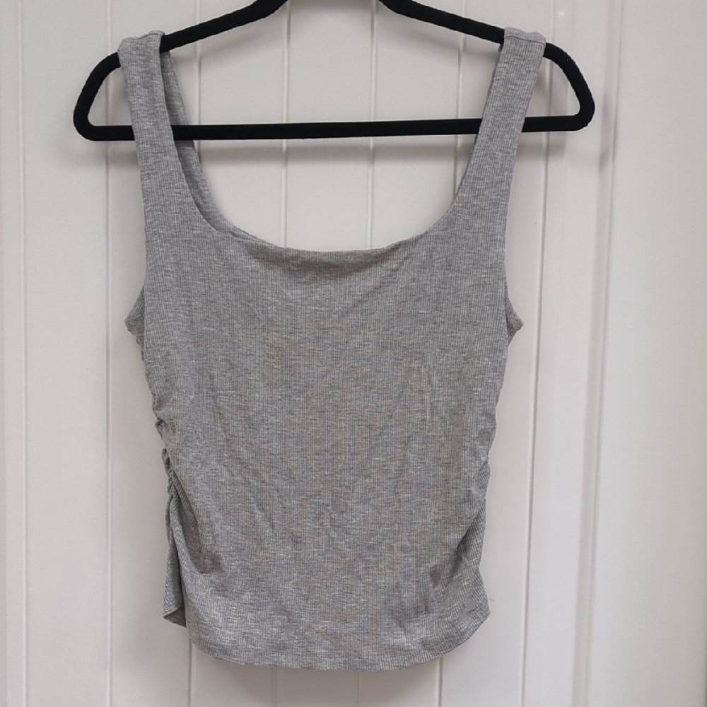 Elodie Light Gray Ribbed Tank Top With Ruching On Sides